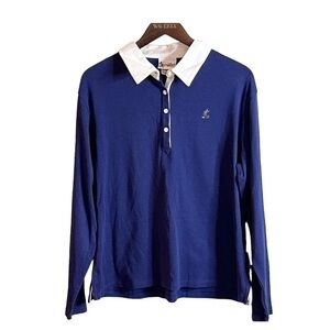 Walt Disney World Women Navy Long Sleeve Polo Shirt White Collared Shirt Sz XXL